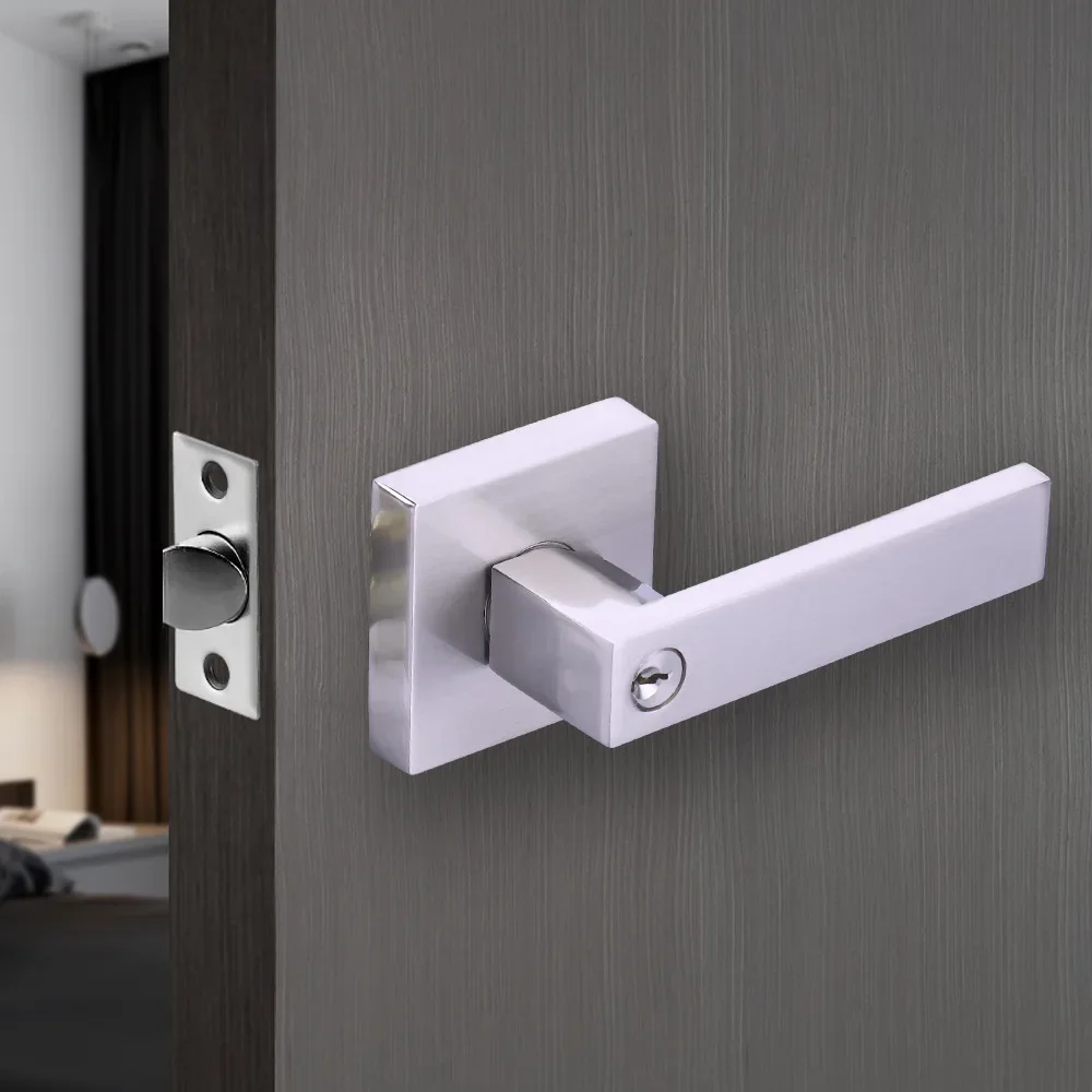 stainless steel door handle with locking cylinder Polished rear front lever lock interior home security accessories