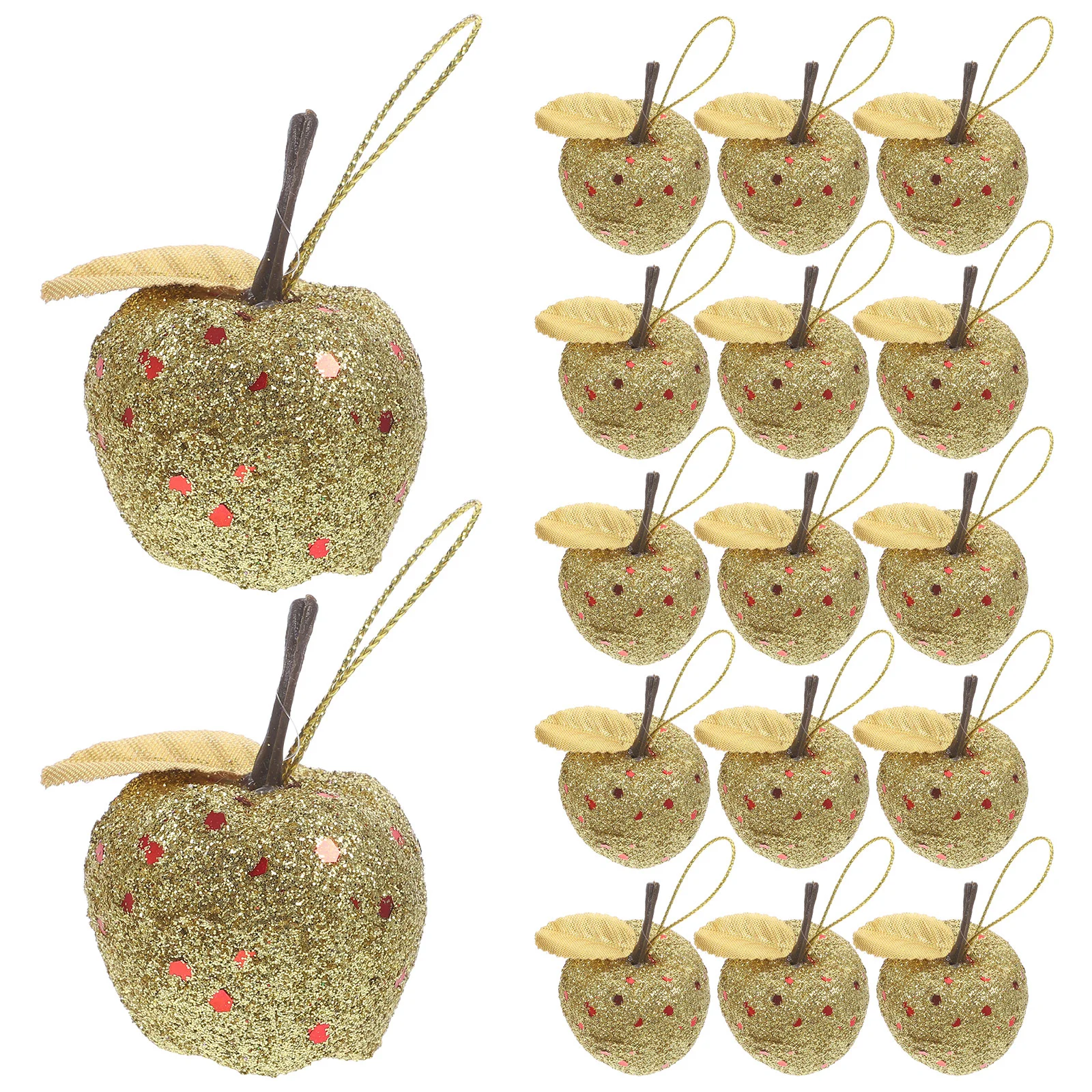 20 Pcs Christmas Apple Pendant Apples Fruit Lifelike Golden and Red Hanging Decorations Tree Holiday Xmas Frosted