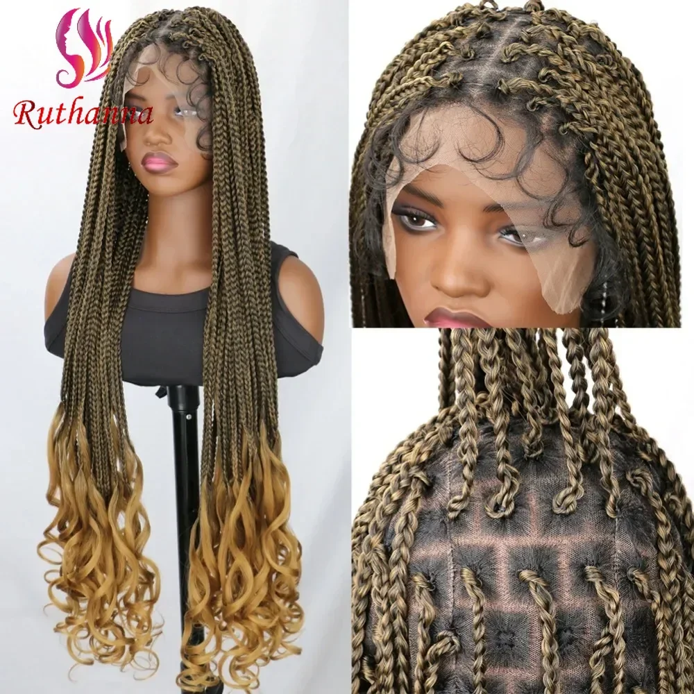 36 Inch Box Braided Wig Full Lace Synthetic Afro Dreadlock Long Curly Wig For Black Women Tail Curl Baby Hair Wig Daily Use