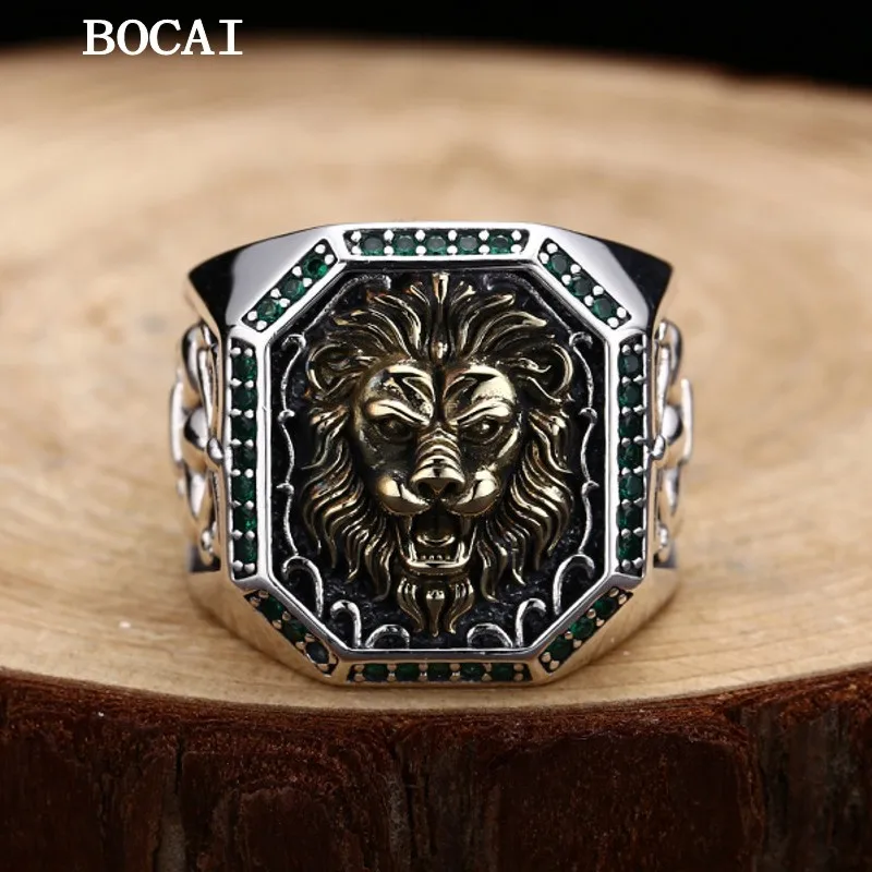 

NEW S925 Sterling Silver Ring Vintage Trendy Personalized Square Lion Open Ring Men's Style Free Shipping