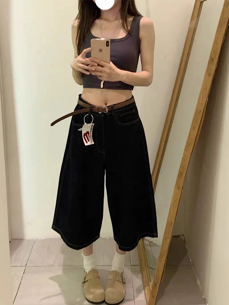 Plus Size American Retro High Street Spor Denim Orts Damen Herbst Winter Neues Druckmuster Skateboard Gerades Bein Trendy