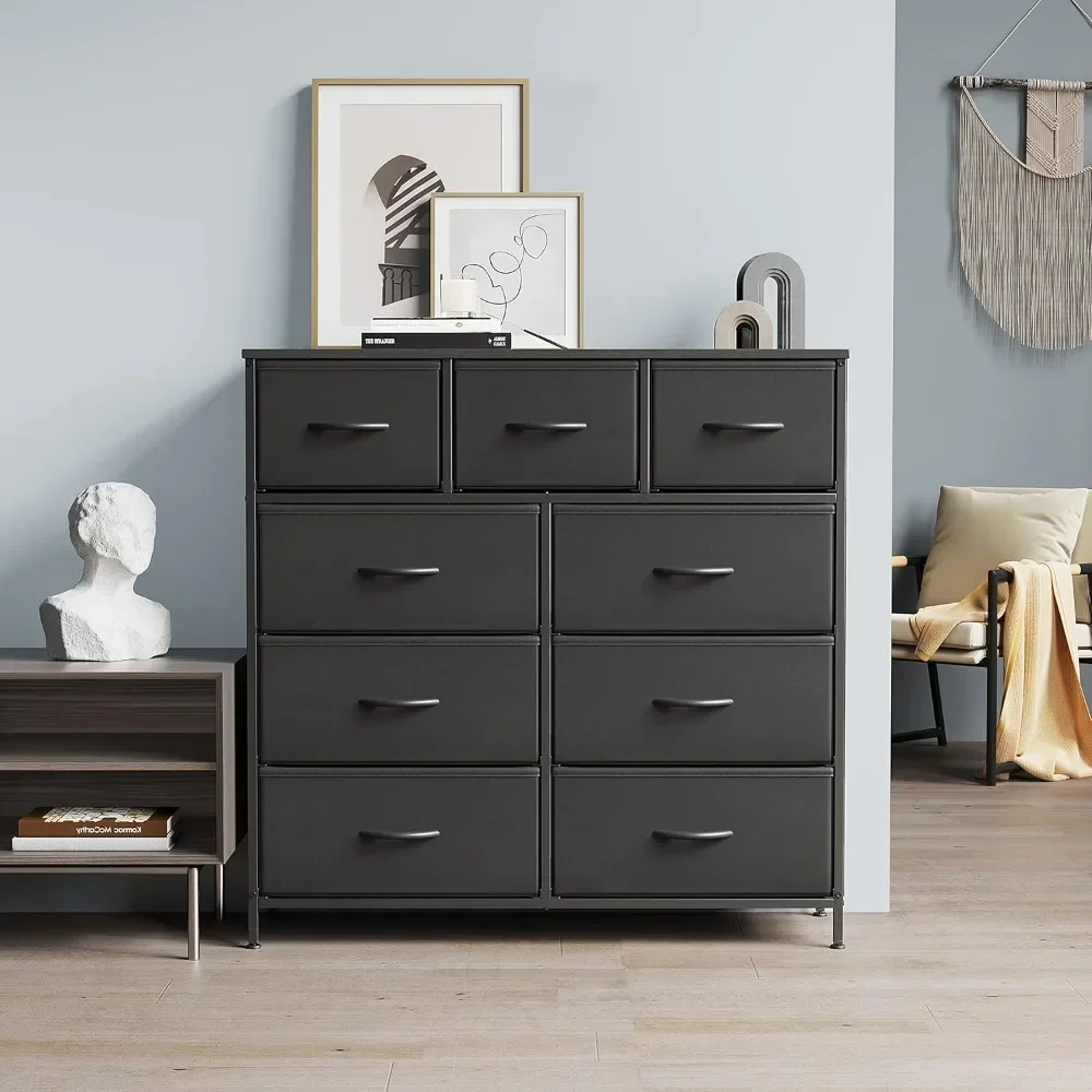 Dresser for Bedroom, 9 Drawer Storage Organizer Tall Wide Dresser for Bedroom Hallway, Sturdy Steel Frame Wood Top