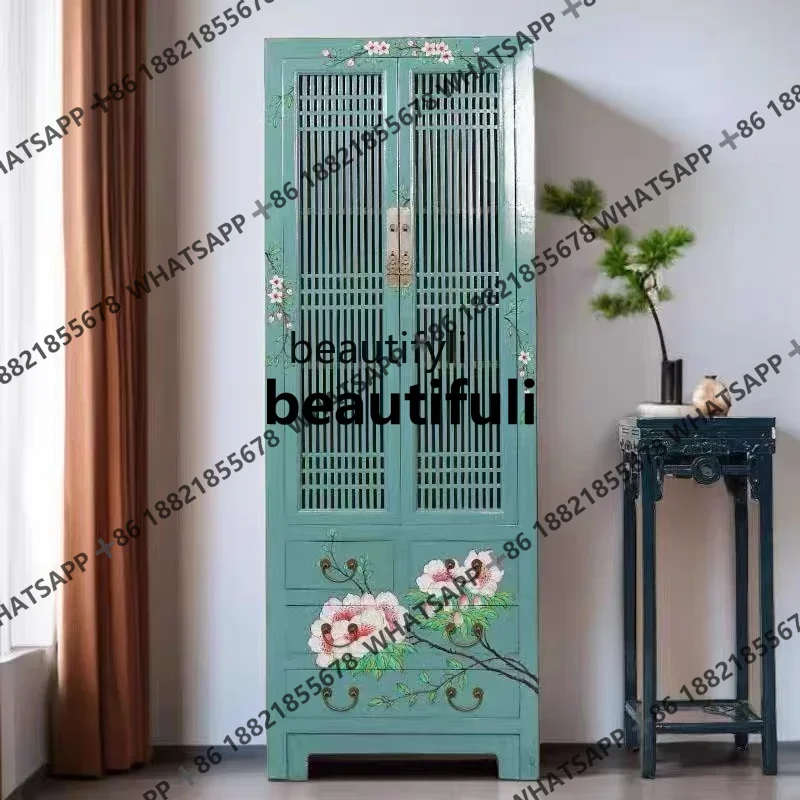 New Chinese hotel clubhouse overall retro solid wood wardrobe home bedroom storage storage high cabinet