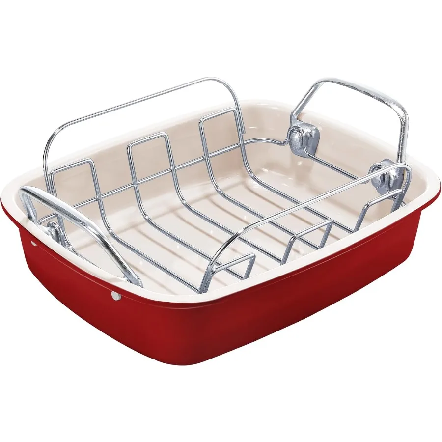 

Nonstick Turkey Roasting Pan with Rack 17 x 14 inch Large Chicken Roaster Pan for Oven Wider Handles and Heavy Duty Constructio