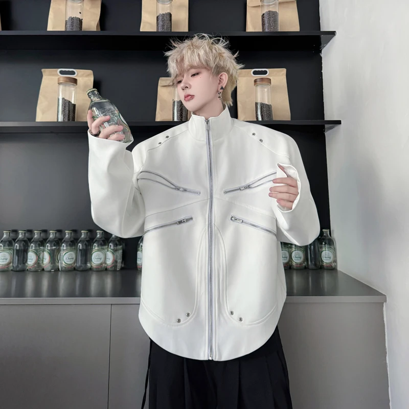 

Cool Men's Motorcycle Jaet Stand Collar Zipper Design Spring Autumn Faion Youth Leisure Polyester Fiber Long Sve Outer...