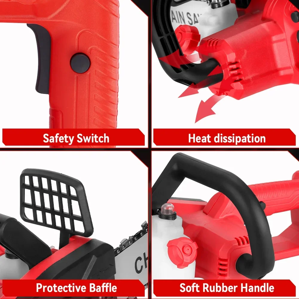 12 Inch Brushless Electric Chainsaw 20000RPM Cordless Portable Garden Woodworking Cutting Tool Machine For 21V 18V Battery