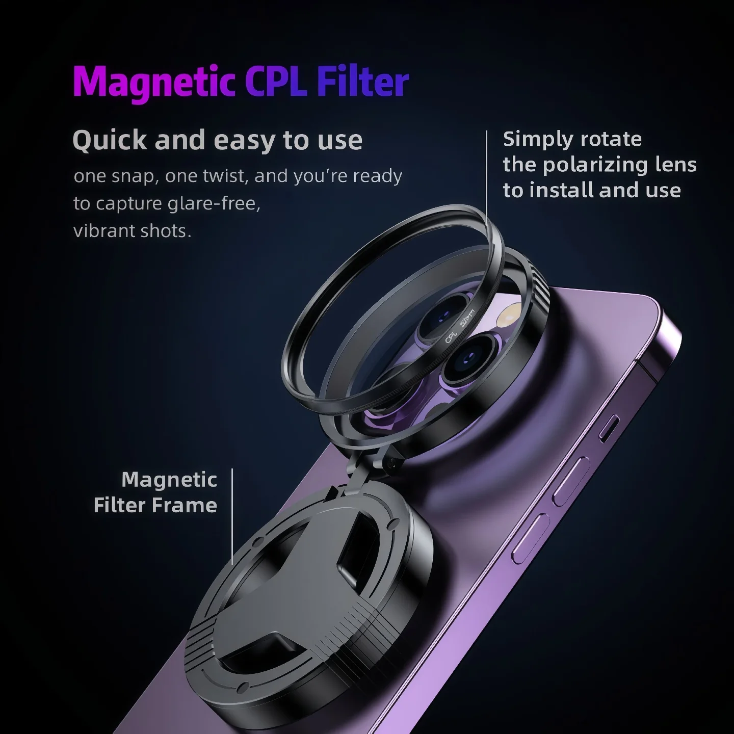 Magnetic Phone CPL Lens Anti-Reflective Polarizer Filter Optical Coating HD Starry Night Photography Accessory
