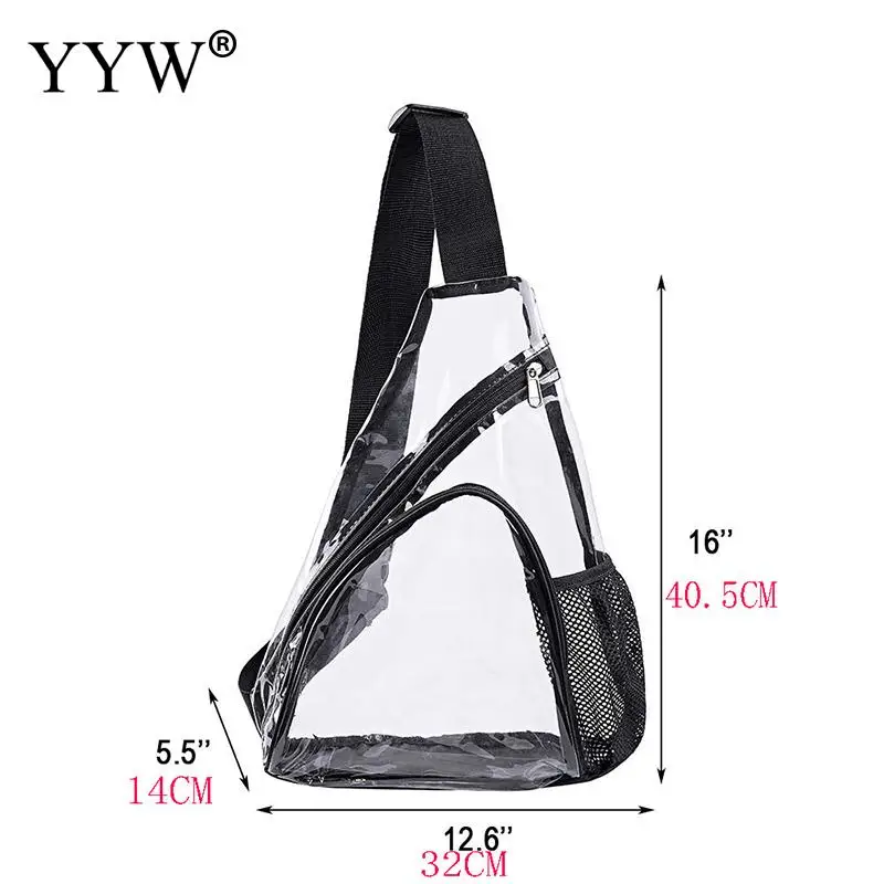 Bolso de pecho transparente de alta calidad para hombres, mochila cruzada de PVC pequeña, bolso de mensajero informal impermeable, aprobado por el