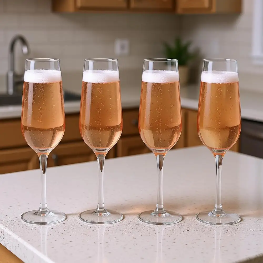 

9oz Champagne Glass Set of 4, Premium Quality, Tritan Dishwasher Safe & Heat Resistant Unbreakable Plastic Stemmed Glasses, 4 Co