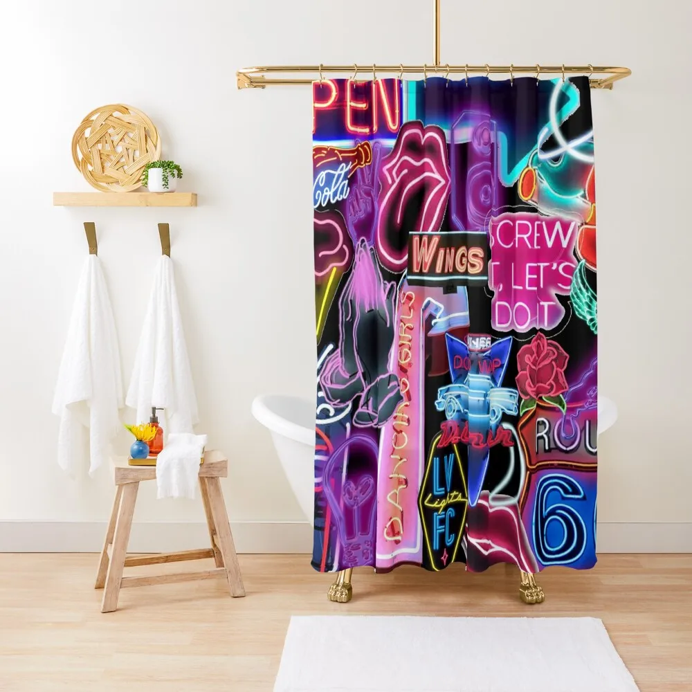 

neon sign collage Shower Curtain Waterproof Shower And Anti-Mold Waterproof Shower Bathtub Luxury Bathroom Curtain
