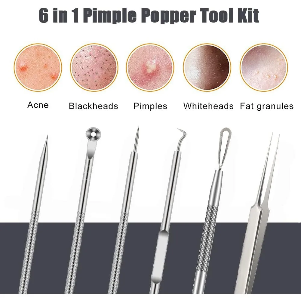 6PCS Puistje Removal Tool Mee-eters Acne Remover Gezicht Cleaning Kit Zwarte Stippen Remover Acne Tool Puistje Patches Acne LBHL16