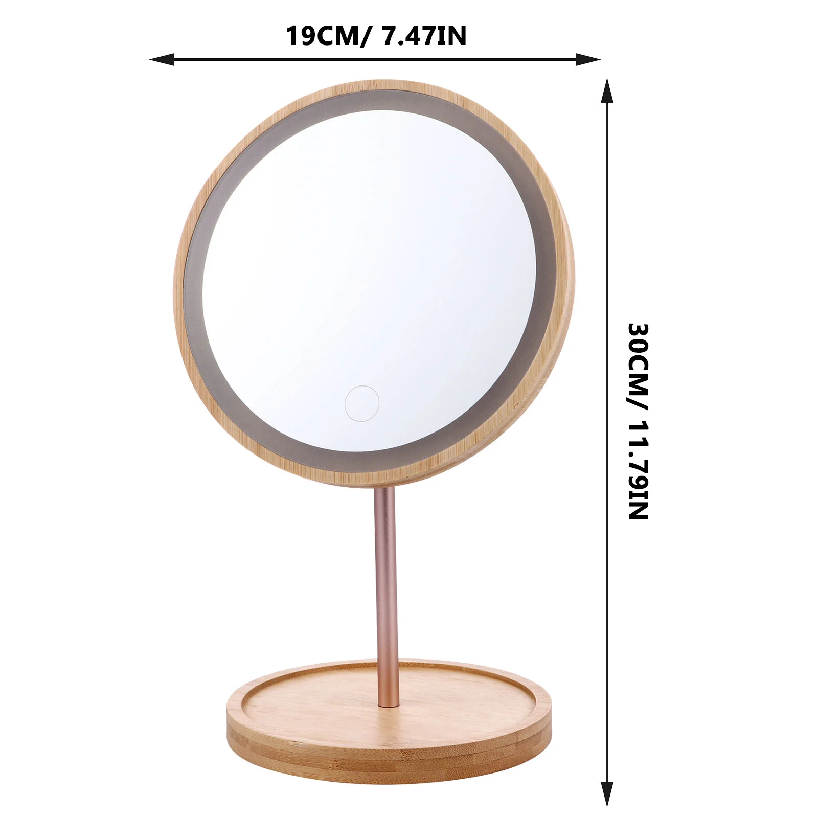 1Pcs Wooden LED Tabletop Vanity Mirror 90 Swivel Clear High Definition Stable Base Chic Gift LED Makeup Mirror