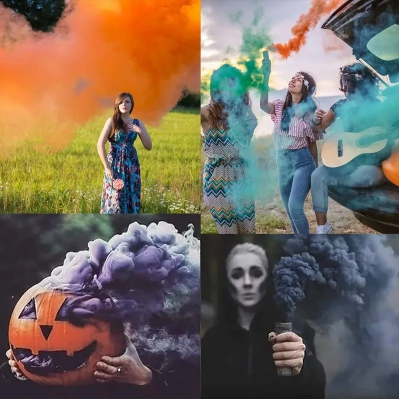 كعك الدخان الملونة حبوب الدخان ماجيك المرحلة تأثير الغلاف الجوي مسلية ديكور الحفلات المحمولة التصوير دعائم الهالوين هدية