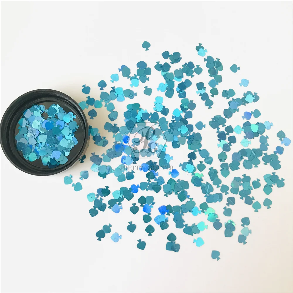 PrettyG 5MM Spade Glitter Sequin Poker Blue Holographic Glitter For Resin DIY Art Craft Nail Makeup Decoration Accessories