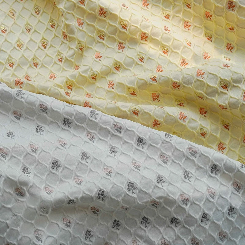 

Embossed Diamond Grid Metallic Thread Mini Floral Fabric Soft Minimalist-Style Material for Spring Autumn Women's Dresses