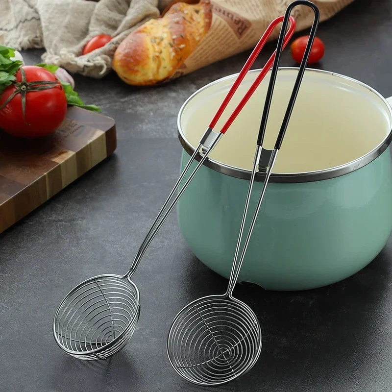 Stainless Steel Wire Drain Scoop Multifunction Mesh Oil Strainer Flour Sifter Sieve Colander Hot Pot Drain Scoop For Kitchen