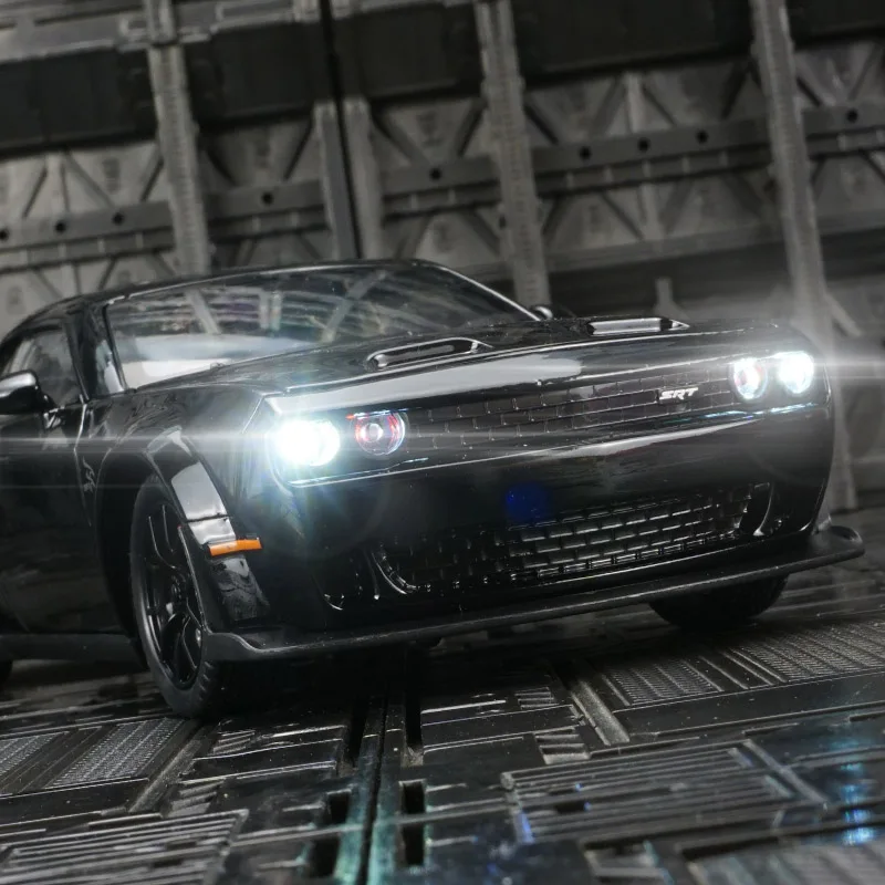 1:24 Simulated Dodge Hellcat alloy car model  doors and engine hood, trunk can be opened  has  sound and lighting functions