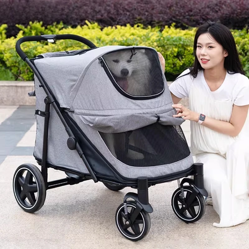 Large pet trolley, light and foldable, one-click to close the car, breathable and visible when going out