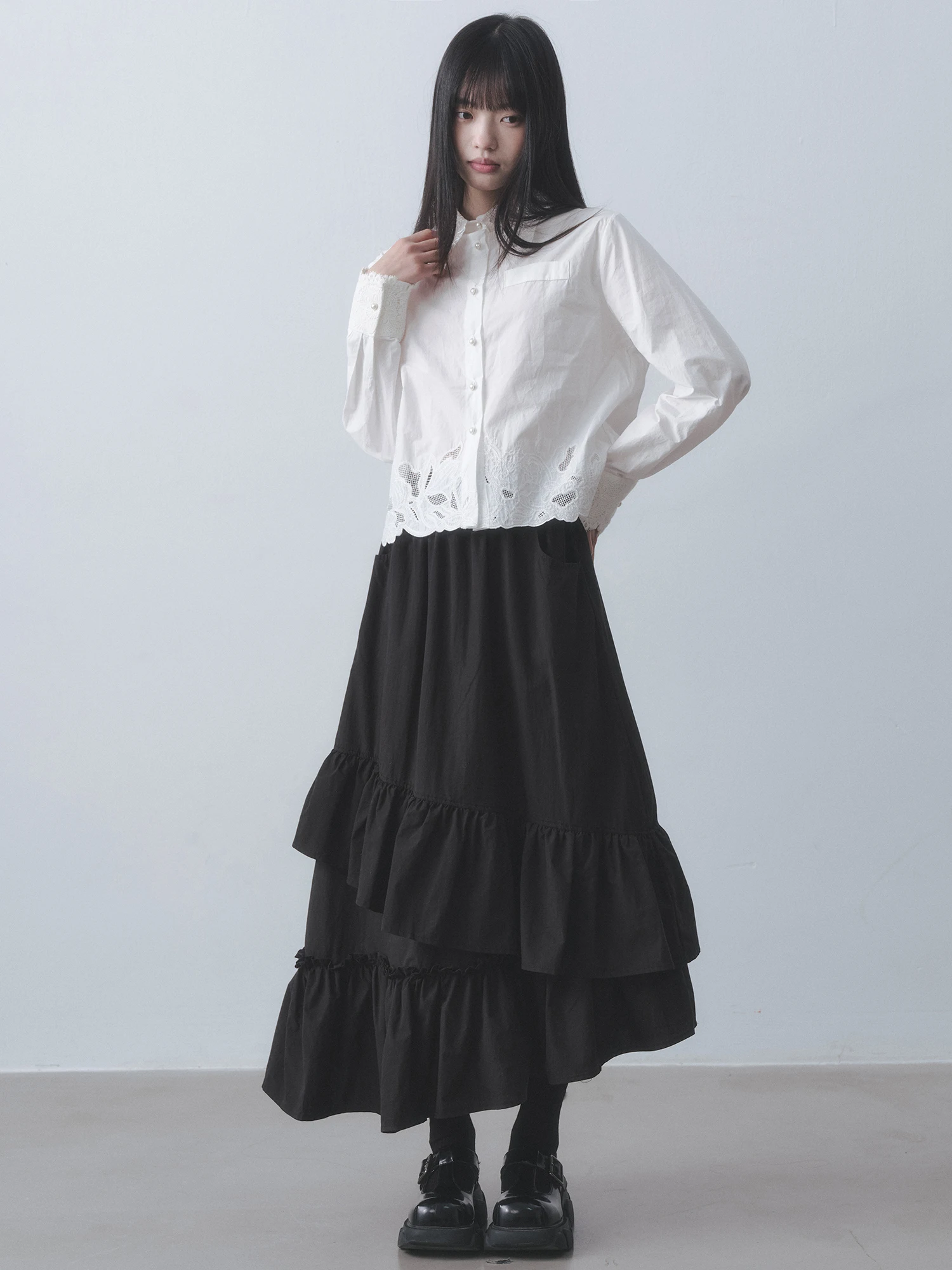 

Белая блузка Dirl с кружевным воротником, ажурной вышивкой, жемчужными пуговицами, свободного кроя, с длинными рукавами, из хлопка, для повседневной носки