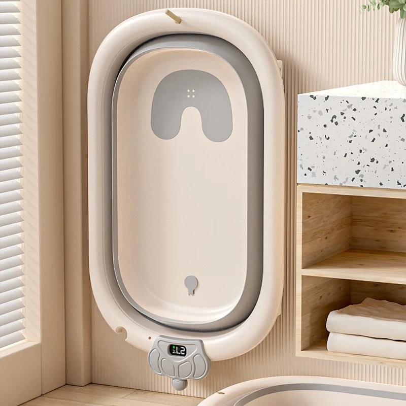‌ Bañera de bebé plegable de grado hospitalario, lavabo de baño para recién nacido de 3 etapas con tapón de drenaje con termómetro Digital, compatible con bebés de 0 a 24 meses
