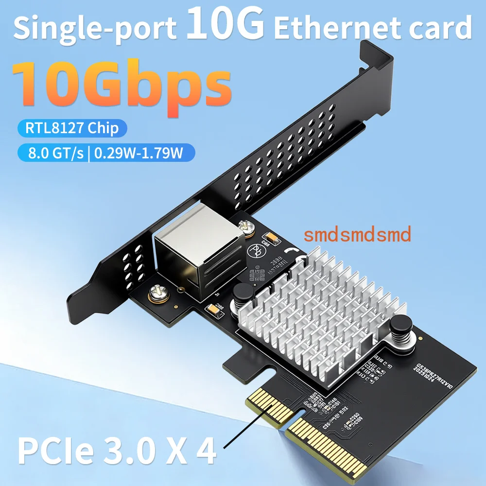 3.0 X4 to 1 Port 10G Ethernet Network Card 10Gbps RJ45 Lan Card for Realtek8127(PXE) Multi-Gigabit Network Speeds