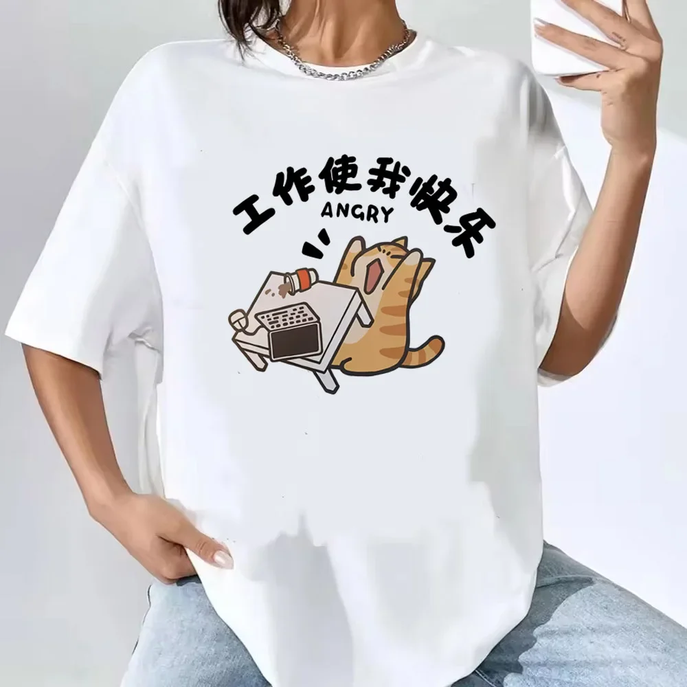 Jaren '90 Vrouwen T-shirt Koreaanse Versie Cartoon Kat Groep Gedrukt T-shirt Casual Korte Mouw Koppels T-shirt Grappige Kat streetwear