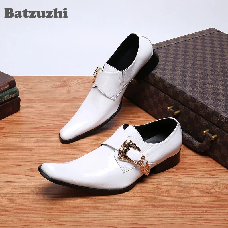

Batzuzhi White Leather Wedding Shoes Men Zapatos Hombre Fashion Men Leather Shoes Genuine Leather Dress Shoes for Men,Big US12