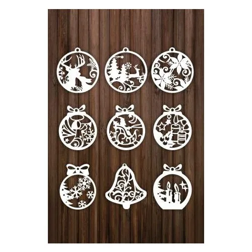 Unt Wood White Christmas Tree Ornaments (9 Lu Set)-1 White