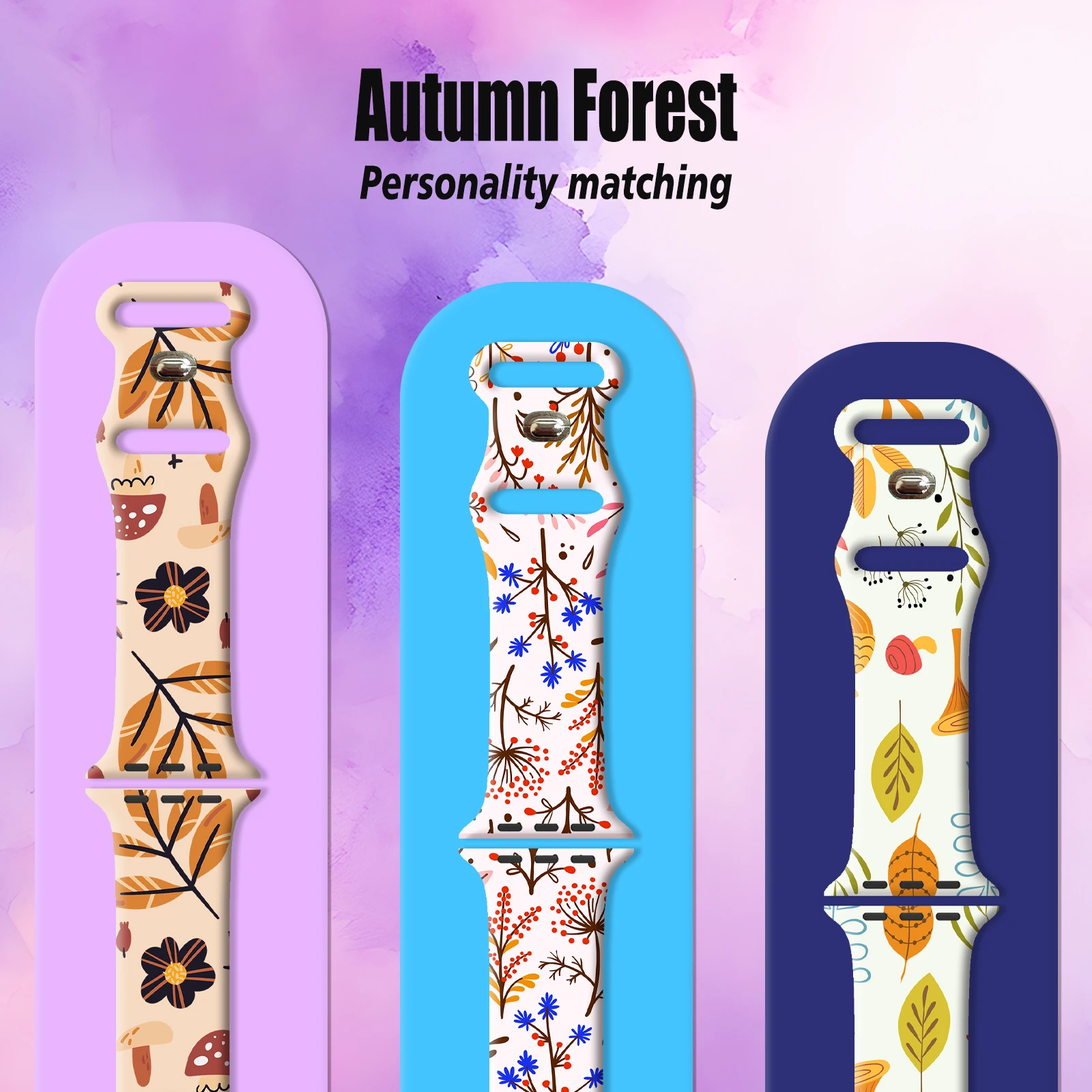 Bracelet en silicone imprimé pour Apple Watch, série Autumn Forest, 9, 8, 7, SE, 6 Band, Bracelet de subdivision pour iWatch, 45mm, 44mm, 42mm, 41mm