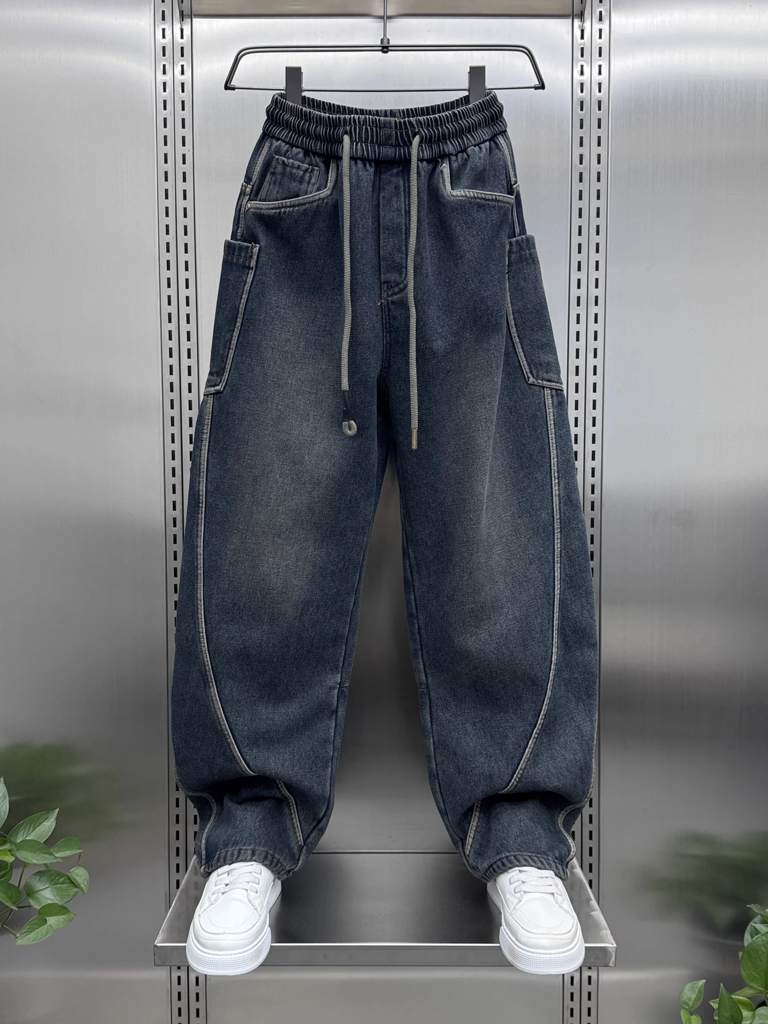 

Large Size Men's Casual Waed Denim Jeans Spring Autumn Sle Retro Workwear Straight Leg Loose Fit Youth Trend Wear Resistant