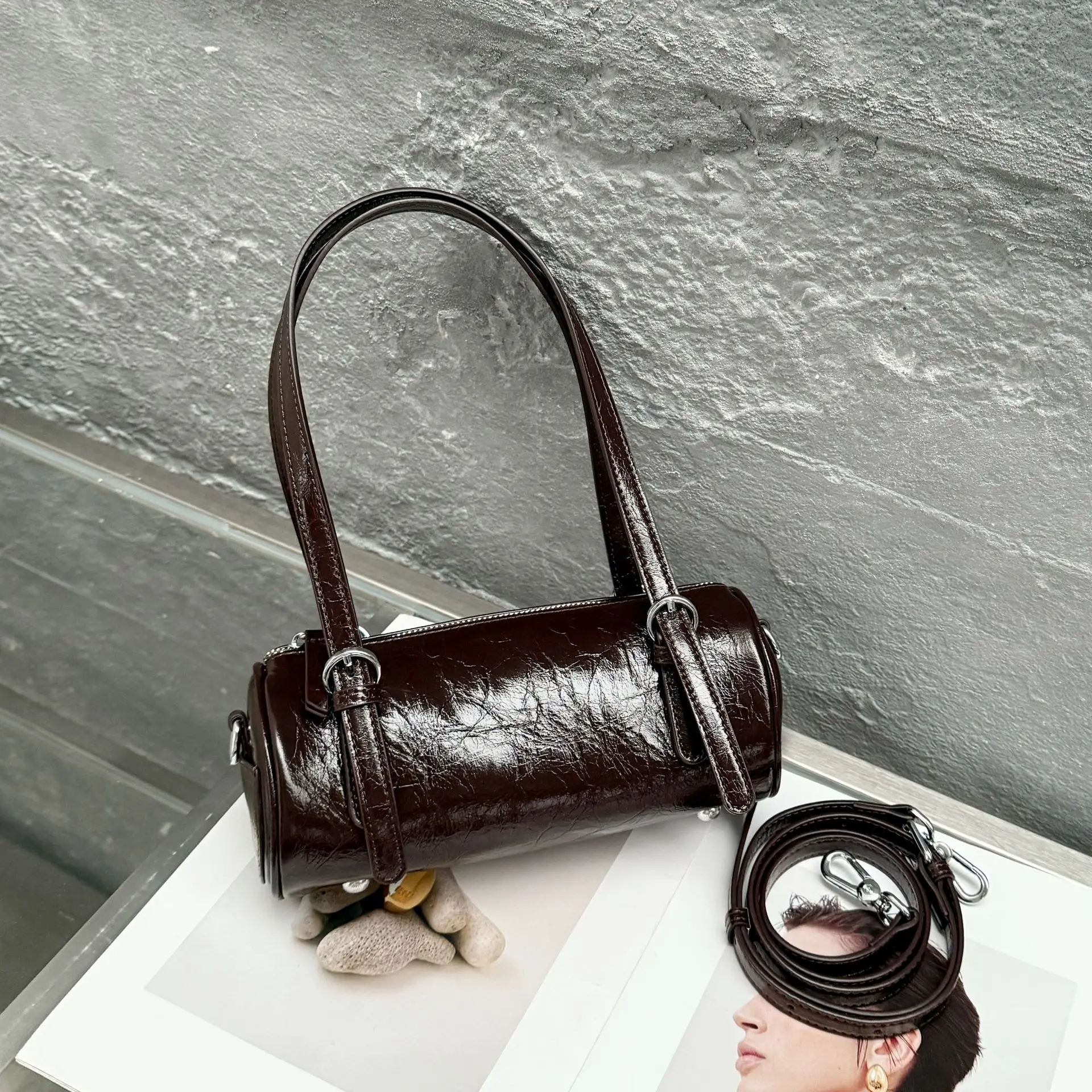 

Underarm Cowhide Genuine Leather Handbags Women Vintage Shoulder Bag Female Luxury Bag High Quality Long Bag