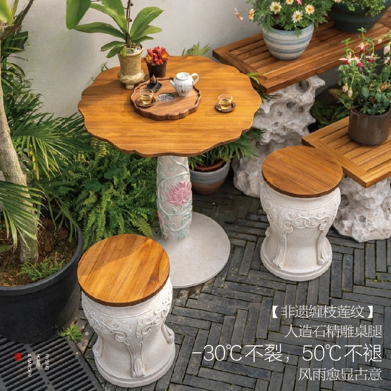 Chinese Garden Outdoor Courtyard Table and Chairs Outdoor Teak Slate Table Balcony Terrace Yard Tea Table