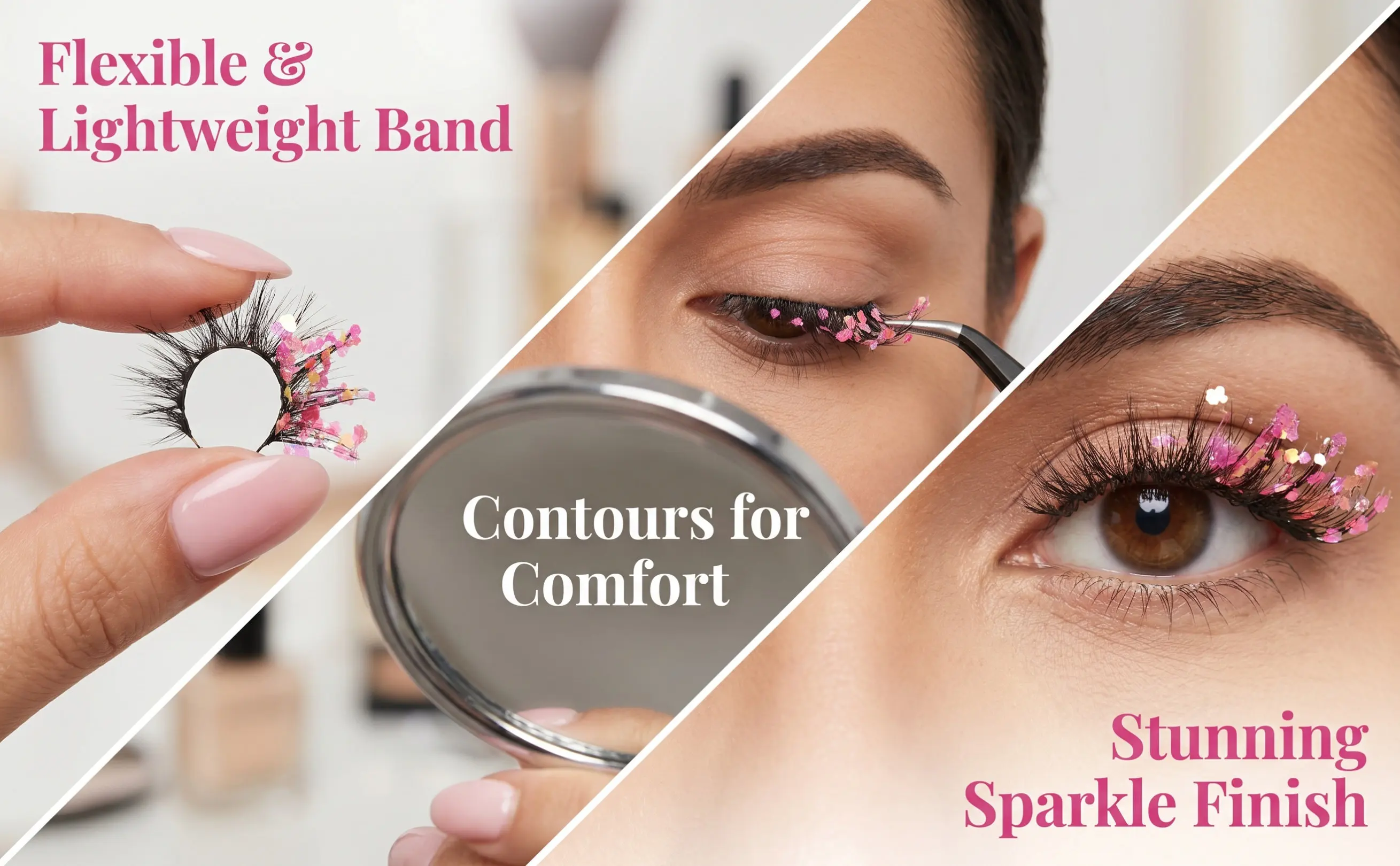 3Pairs Glitter False Eyelashes Fluorescent Colored Fake Lashes for Parties Dates Night Out Halloween Christmas Cosplay Natural