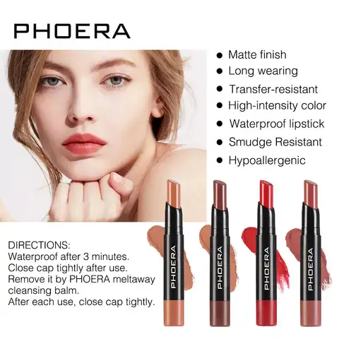 PHOERA 립스틱 매트 오래 지속되는 립 틴트, 방수 논스틱 컵 립 글레이즈, 레드 립 메이크업 뷰티 화장품, 8 가지 색상, 신제품