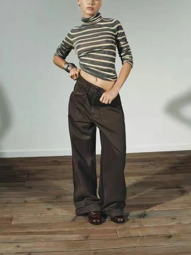 

Новый зимний женский повседневный элегантный простой облегающий вязаный свитер с длинными рукавами в европейском и американском стиле 2025 года.