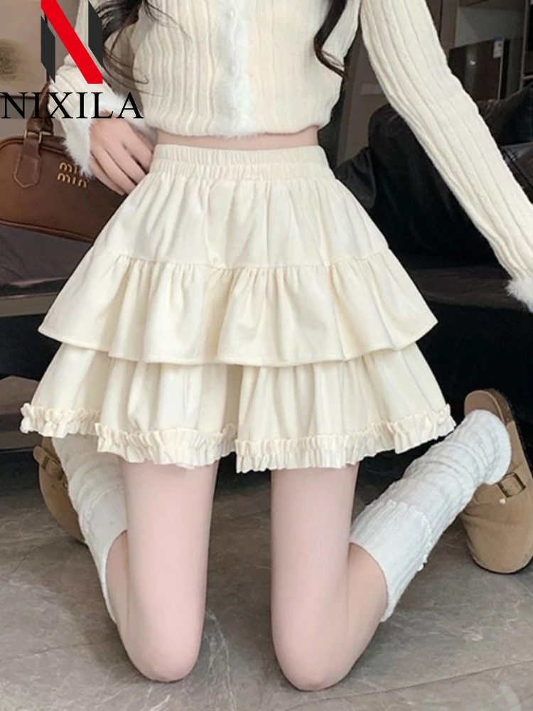 New Summer White Cake Skirts High Waist Mini Thin A-line Skirt Pleated Fluffy Bustle Dresses Y2k Korean Fashion Women Clothing