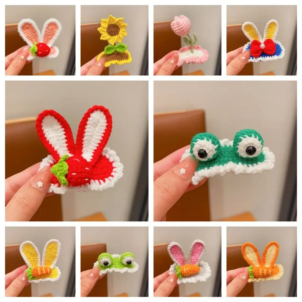 Handmade Knitted Flower Barrettes Lovely BB Clip Wool Embroidery Hairpin Side Barrettes Headdress Crochet Barrettes Student