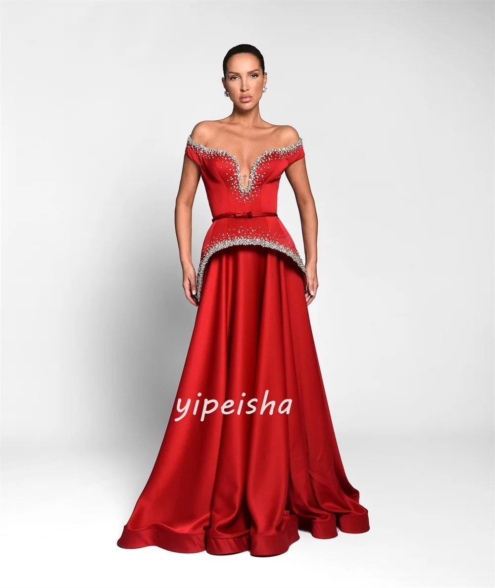 Customized High Quality Exquisite Charmeuse Rhinestone Ruched A-line Off-the-shoulder Long Dresses Bespoke Occasion Dresses Sexy