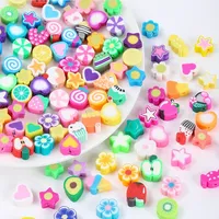 1 Pack 100Pcs Random Polymer Clay Stars & Fruit & Flowers & Heart & Beaded for Women DIY Bracelet Necklace Jewelry Making