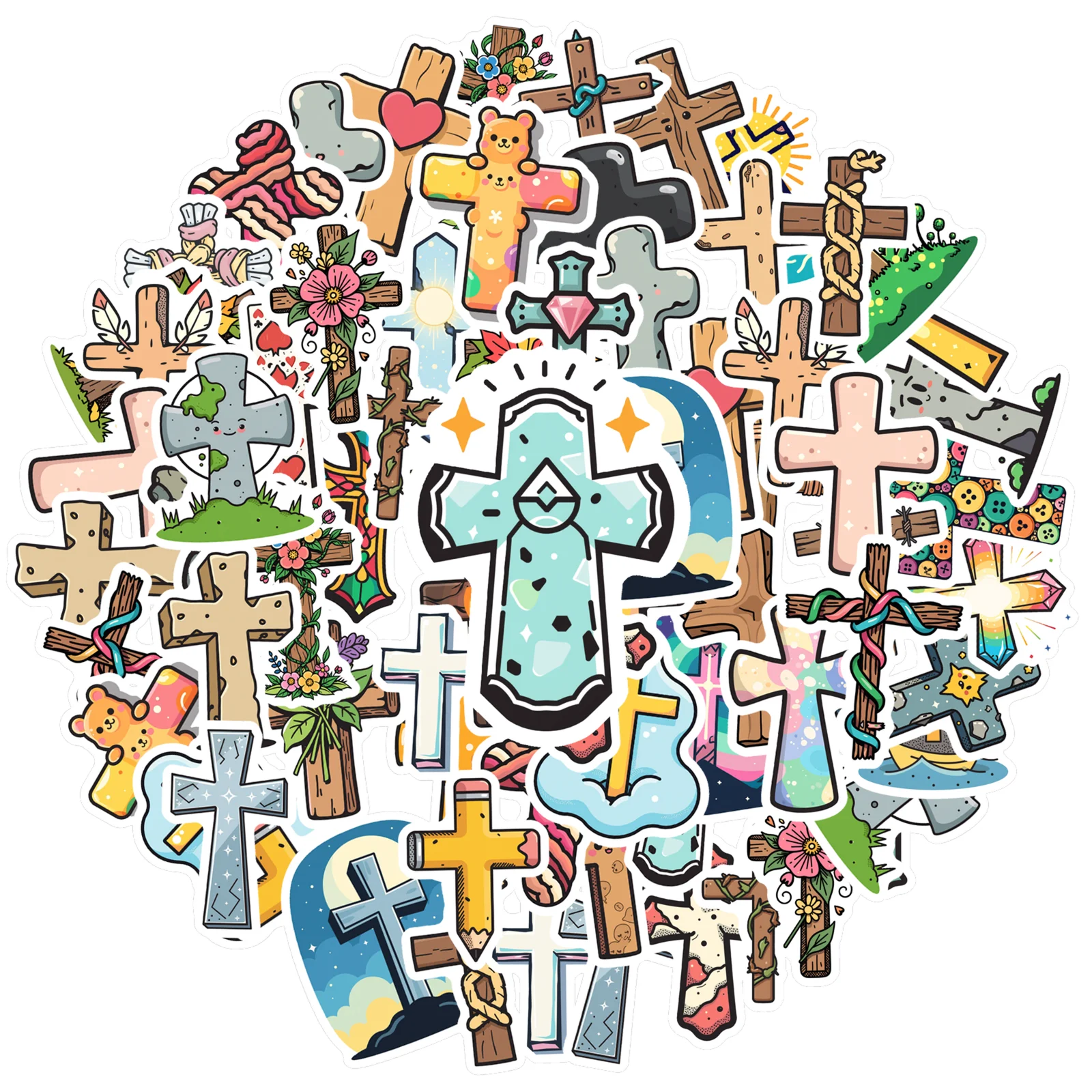 Surreal Religion Decals Abstract Cross Decorative Stickers Religious Decals For Suitcase Car Sticker Fridge