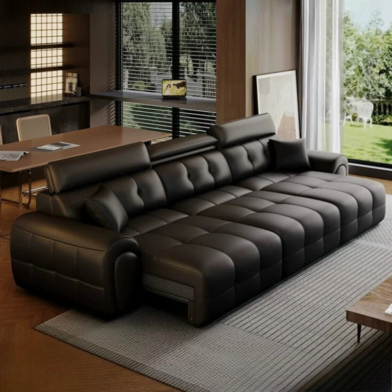 Modern Luxury Lawrence Genuine Leather Sofa Bed Multifunctional Living Room Sofas And Seating Convertible Couch Home Furniture