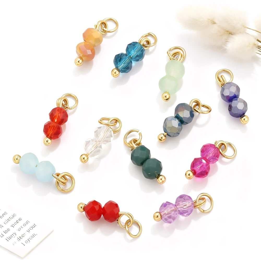 5PCS Edelstahl Farbe Kristall Doppel Perle Charm Anhänger für DIY Frauen Ohrring Halskette Armband Schmuck Stecker Material