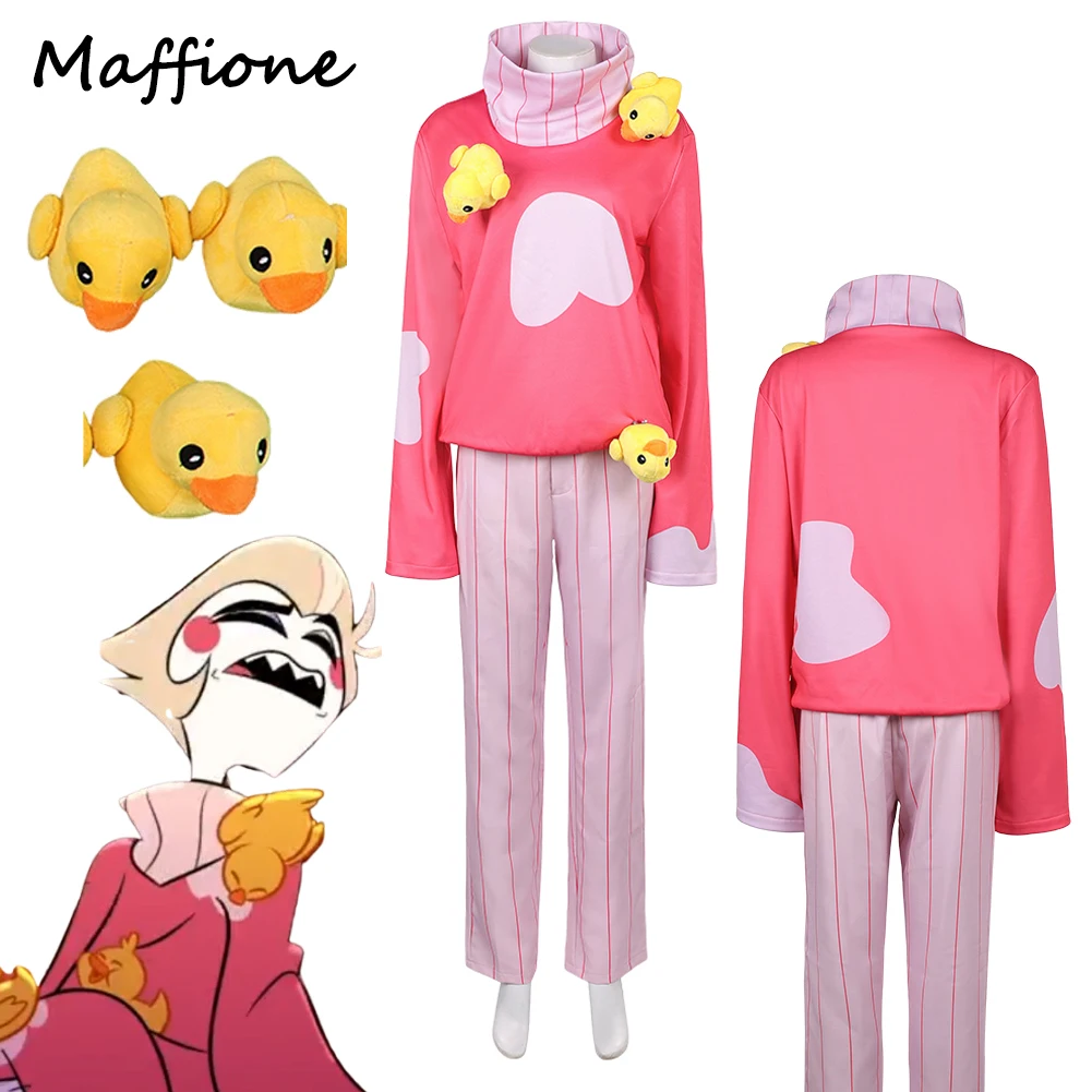 

Hotel TV Hell Inn Люцифер Косплей Желтая утка Пижамы Костюм Пижамы для взрослых Милые розовые пижамы Топы Брюки Костюмы на Хэллоуин