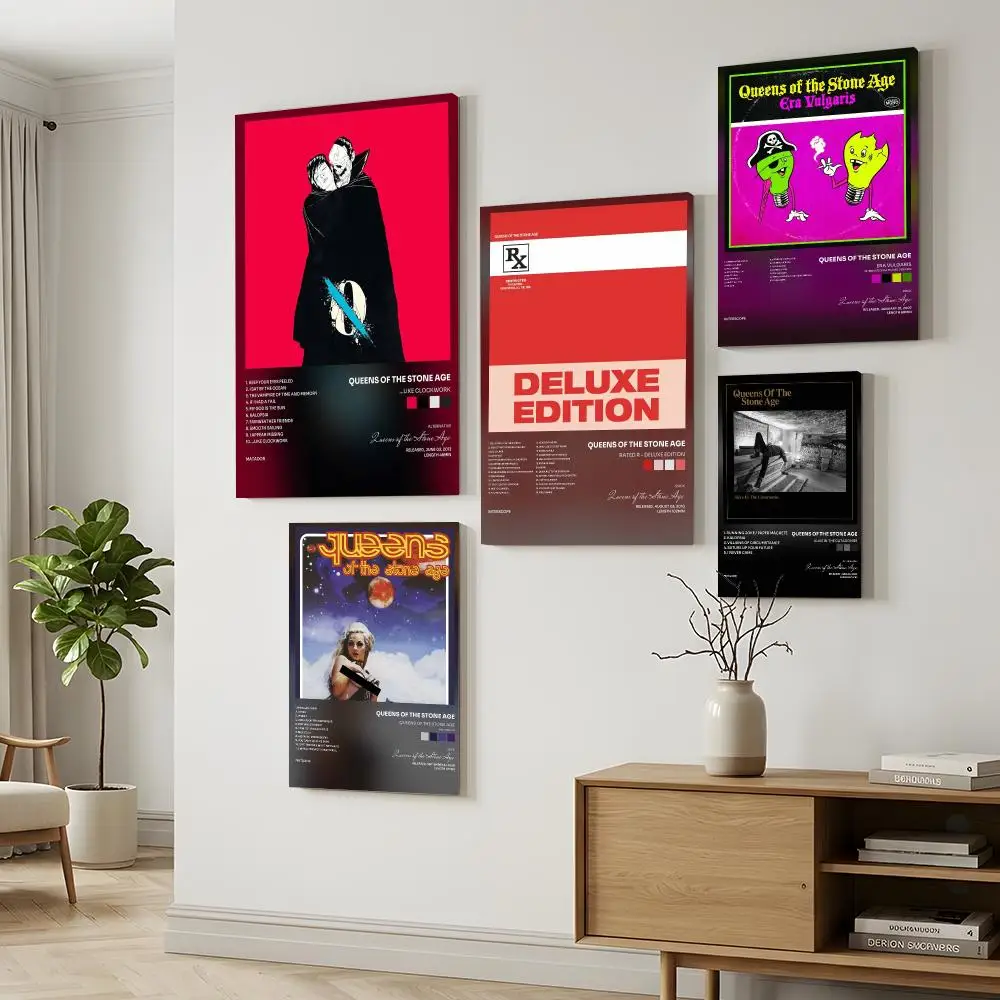 Band Q-Queens Of The Stone Age Framed Wall Painting Canvas Wall Prints for Bedroom Living Area Office Hanging Picture Decor