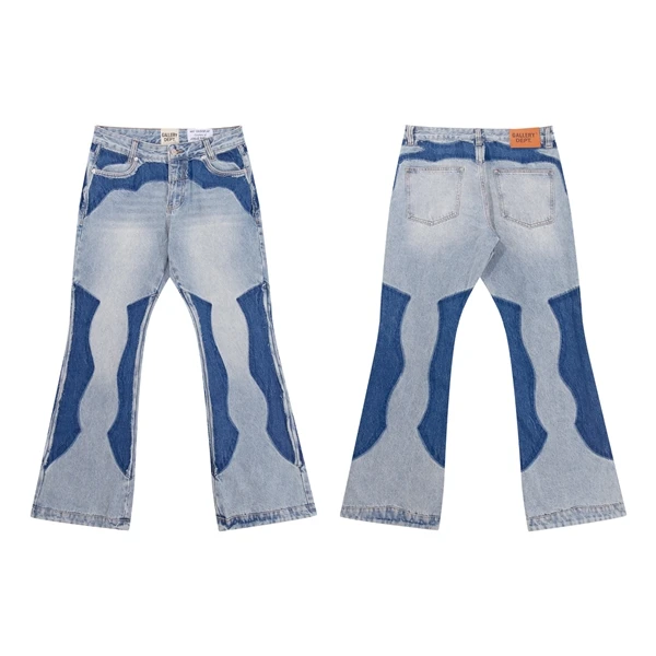 

New Waed Blue Heavy Work Patchwork Loose Micro Flare Jeans Casual Long Trousers Trendy Straight Leg Jeans for Men