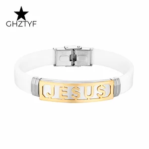 Edelstahl Jesus -Armbänder für Männer und Frauen, weißer Gummigürtel, Handarmband, Accessoire -Schmuck, Girlfusive Geschenk, Jungen, christlicher Schmuck 10 Hauptverkaufskleber Jesus Branco - №8