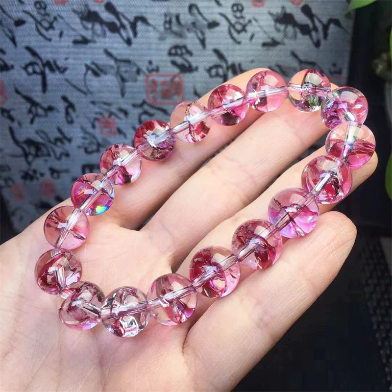 10MM Natural Red Phoenix Feather Bracelet Women Ghost Phantom Quartz Wristband Single Stretch Hand String Female Gift