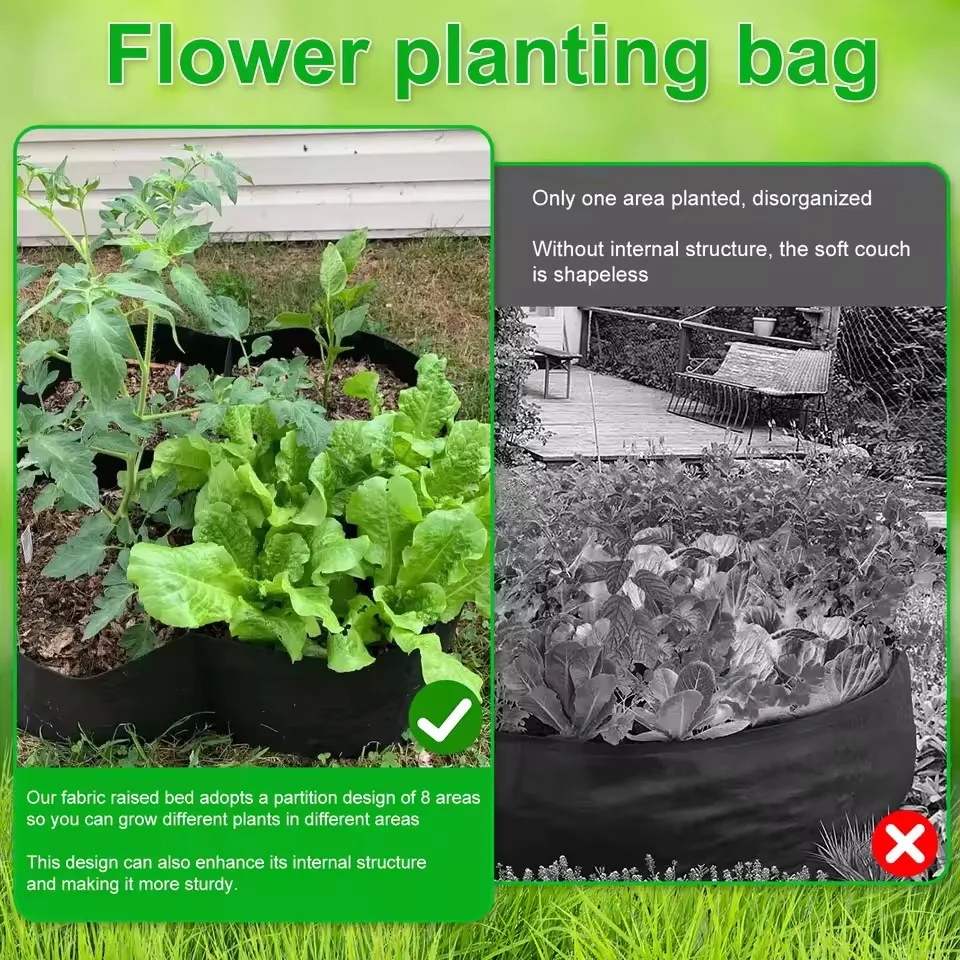 4/8 Grids Garden Raised Planting Bed Fabric Raised Garden Bed Square Felt Garden Flower Grow Bag Vegetable Planter Pots