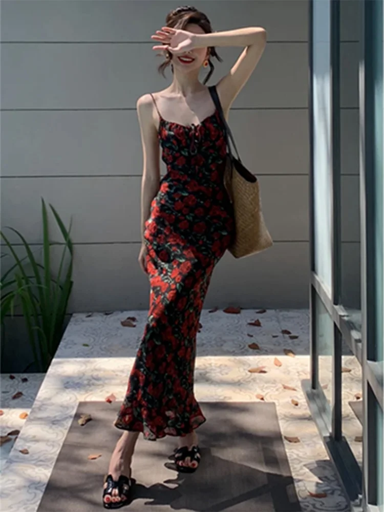 

Strive винтажное длинное платье с розовым цветочным принтом на бретельках, женское летнее весеннее пляжное платье Vaion, повседневное Ci Commute Date Dr