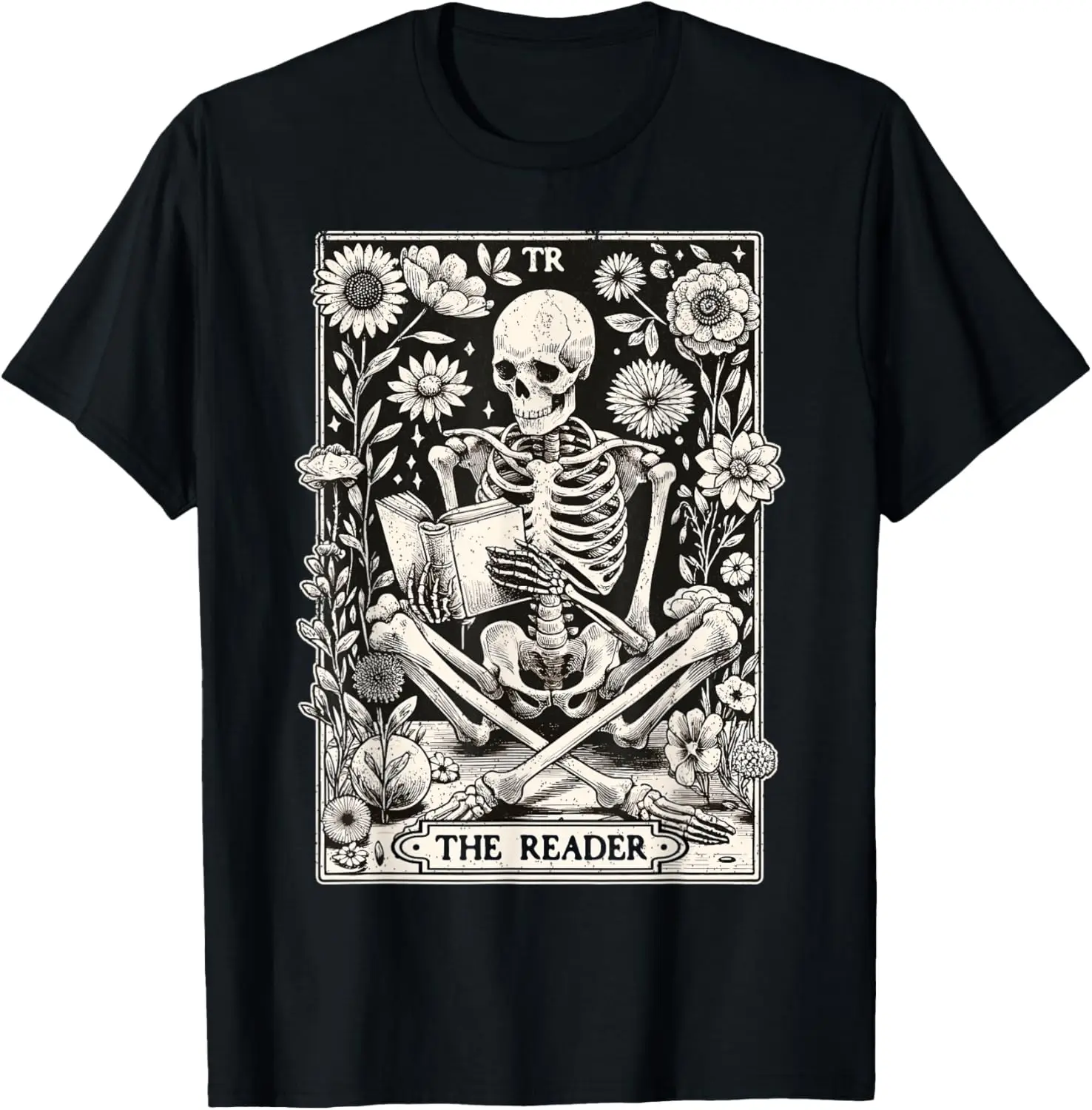 

The Reader Tarot Card Funny Book Lover Skeleton Reading Book T-Shirt